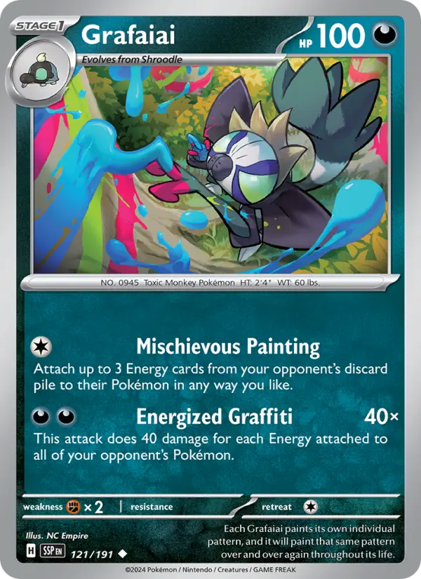 Grafaiai Uncommon Pokemon card #121 from Surging Sparks