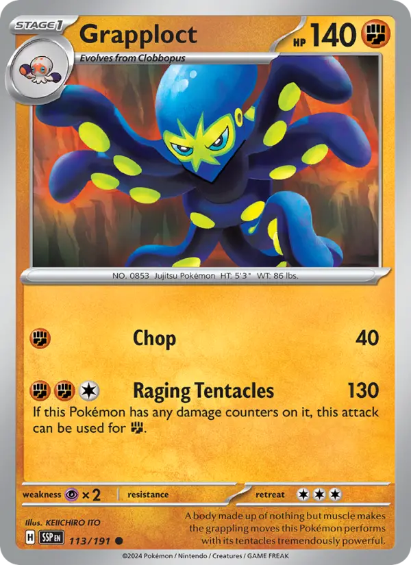 Grapploct Common Pokemon card #113 from Surging Sparks