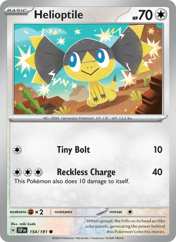 Helioptile Common Pokemon card #154 from Surging Sparks