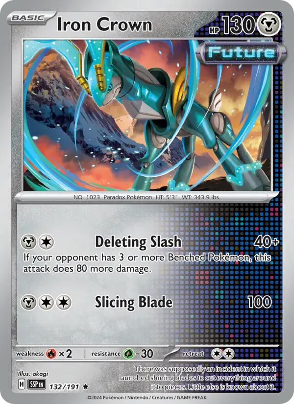 Iron Crown Rare Pokemon card #132 from Surging Sparks