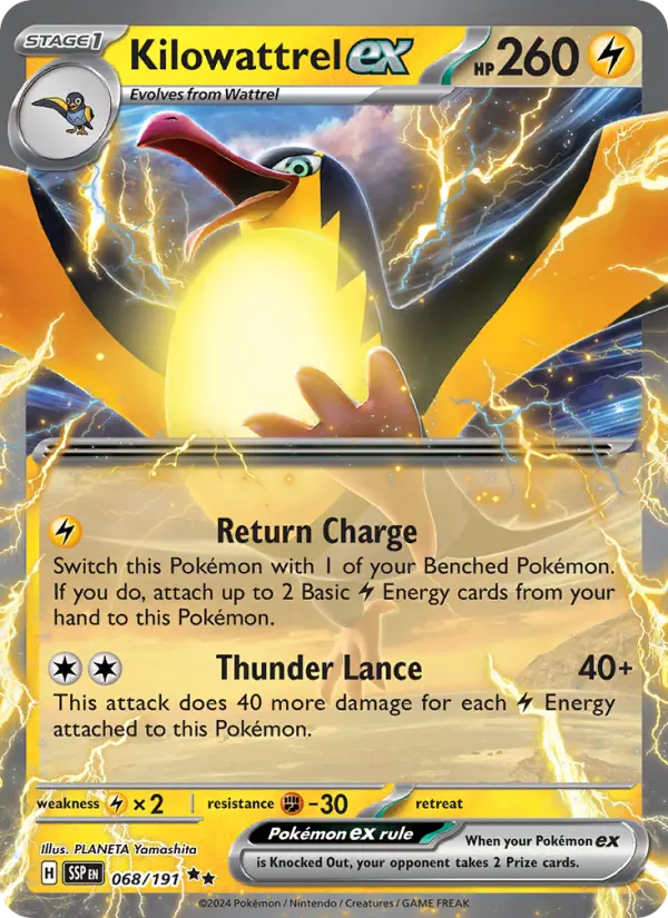 Kilowattrel ex Double rare Pokemon card #068 from Surging Sparks