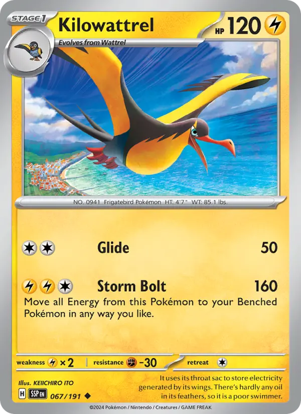 Kilowattrel Uncommon Pokemon card #067 from Surging Sparks