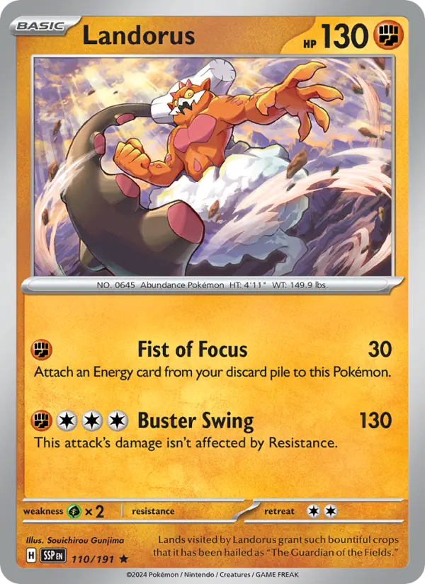Landorus Rare Pokemon card #110 from Surging Sparks