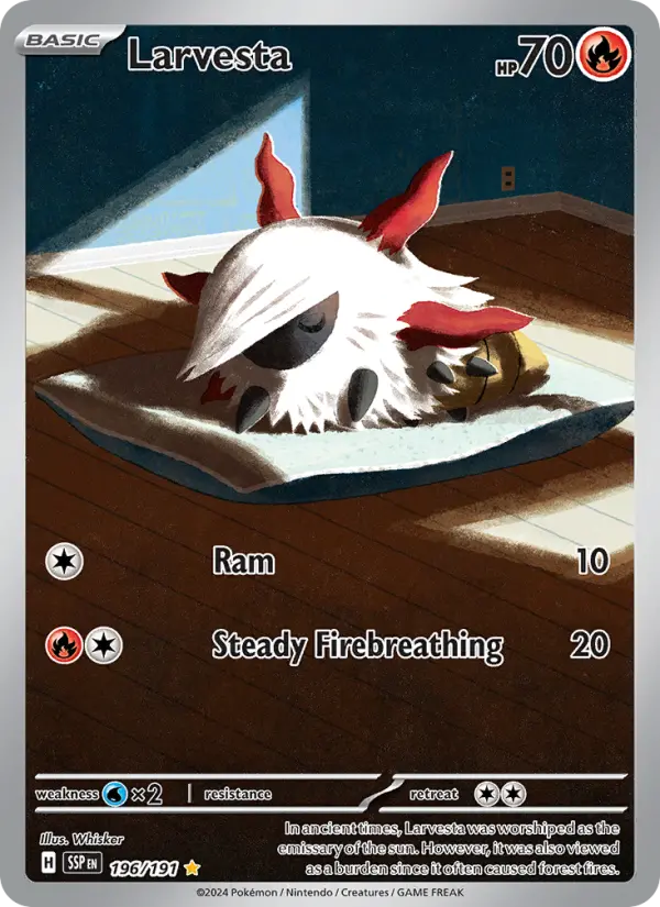 Larvesta Illustration rare Pokemon card #196 from Surging Sparks