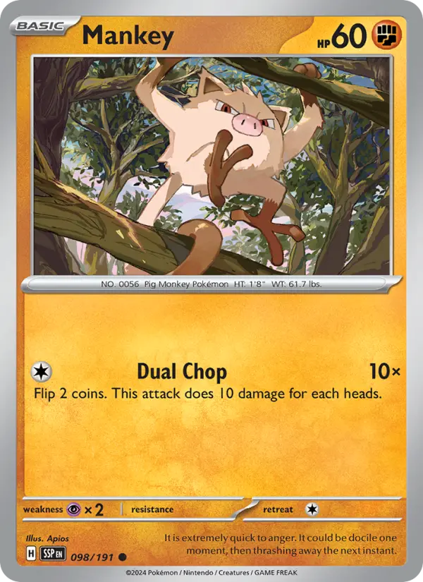 Mankey Common Pokemon card #098 from Surging Sparks