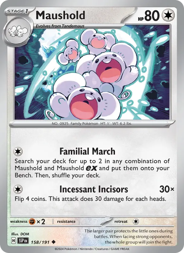 Maushold Uncommon Pokemon card #158 from Surging Sparks