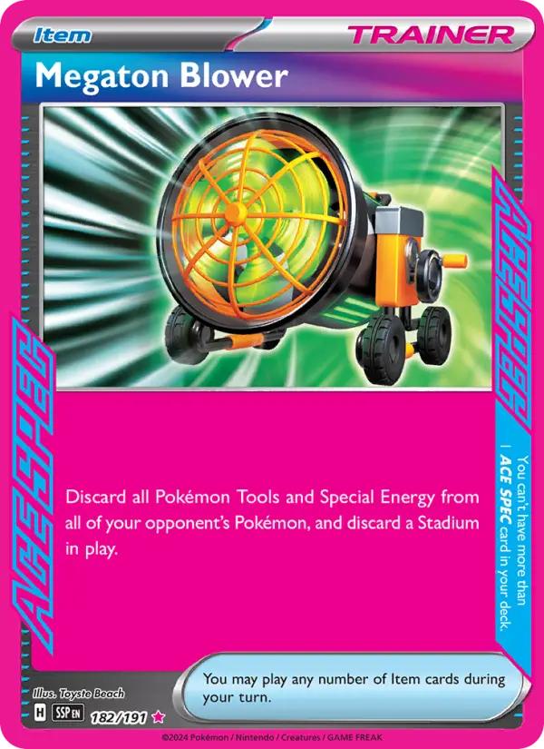 Megaton Blower ACE SPEC Rare Pokemon card #182 from Surging Sparks