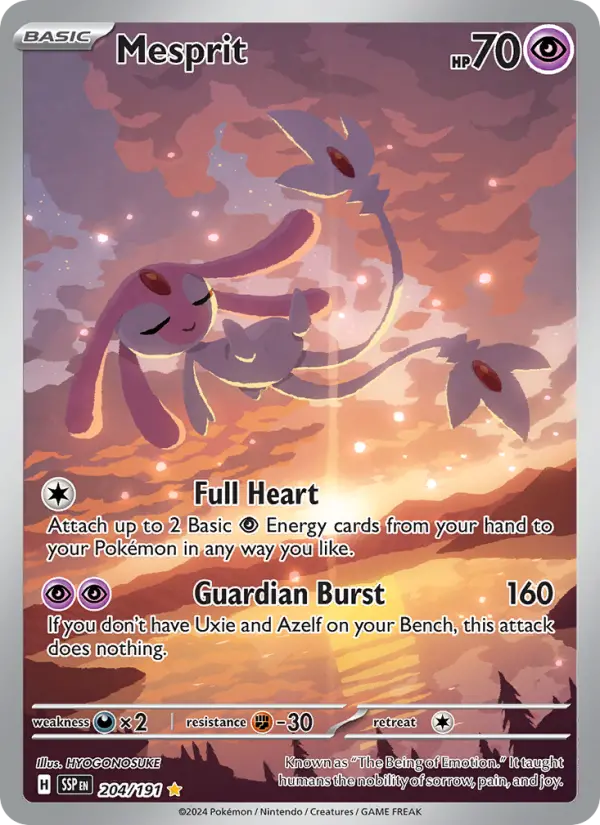 Mesprit Illustration rare Pokemon card #204 from Surging Sparks
