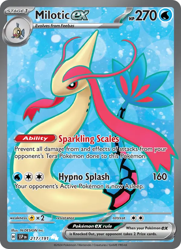 Milotic ex Ultra Rare Pokemon card #217 from Surging Sparks