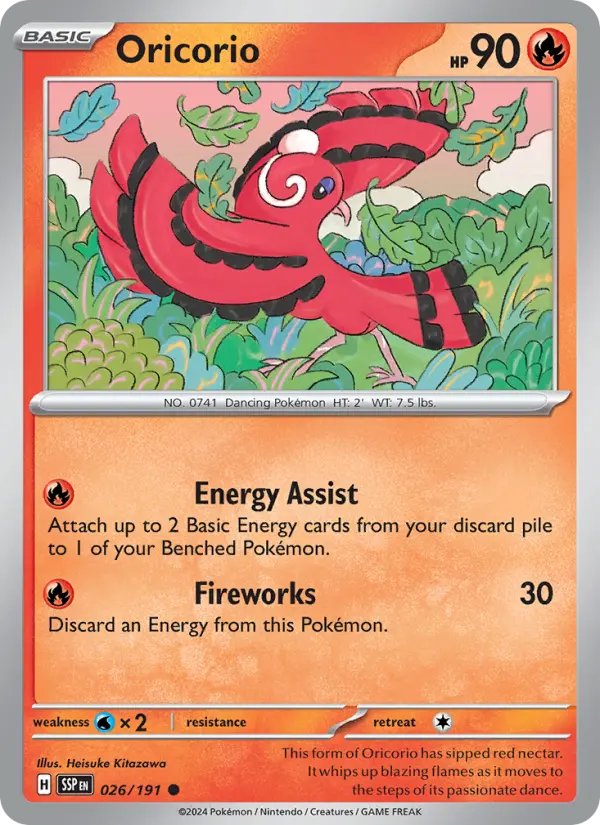 Oricorio Common Pokemon card #026 from Surging Sparks