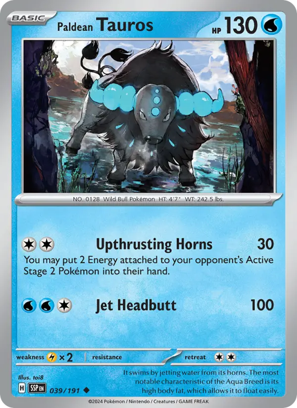 Paldean Tauros Uncommon Pokemon card #039 from Surging Sparks