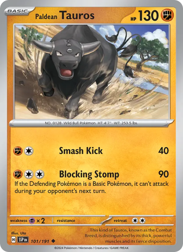 Paldean Tauros Uncommon Pokemon card #101 from Surging Sparks