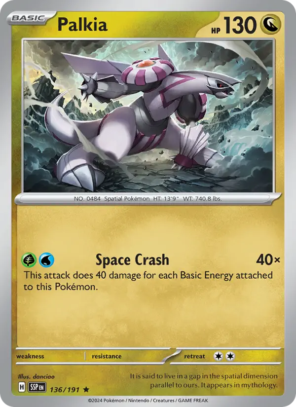 Palkia Rare Pokemon card #136 from Surging Sparks
