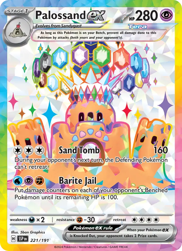 Palossand ex Ultra Rare Pokemon card #221 from Surging Sparks
