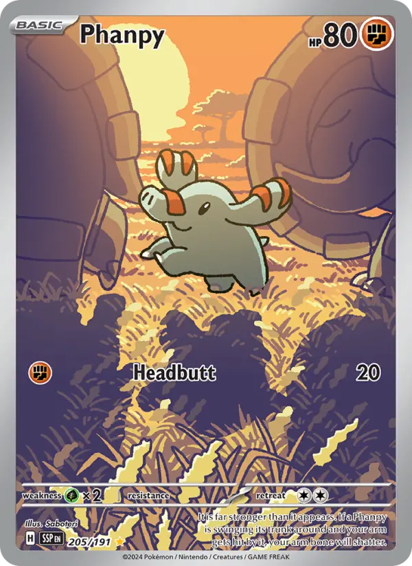 Phanpy Illustration rare Pokemon card #205 from Surging Sparks