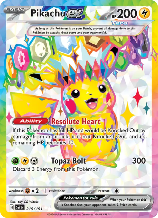 Pikachu ex Ultra Rare Pokemon card #219 from Surging Sparks