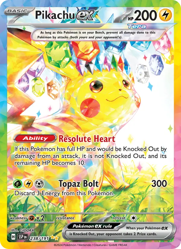 Pikachu ex Special illustration rare Pokemon card #238 from Surging Sparks