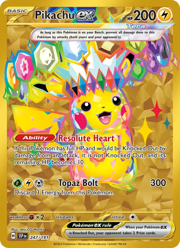 Pikachu ex Hyper rare Pokemon card #247 from Surging Sparks