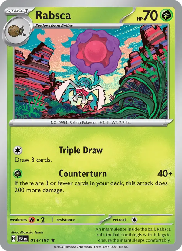Rabsca Rare Pokemon card #014 from Surging Sparks