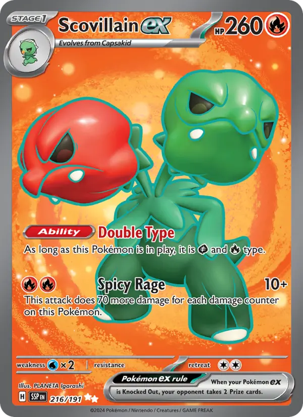 Scovillain ex Ultra Rare Pokemon card #216 from Surging Sparks