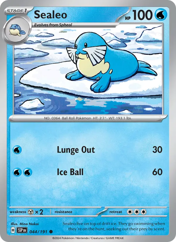 Sealeo Common Pokemon card #044 from Surging Sparks