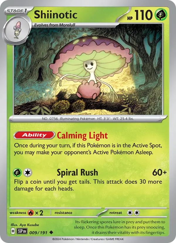 Shiinotic Uncommon Pokemon card #009 from Surging Sparks