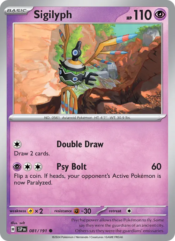 Sigilyph Common Pokemon card #081 from Surging Sparks