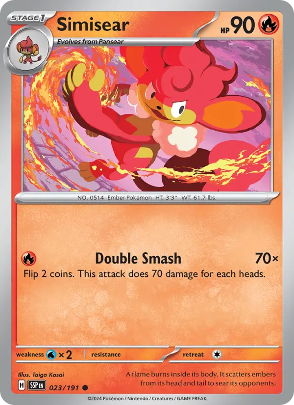 Simisear Common Pokemon card #023 from Surging Sparks