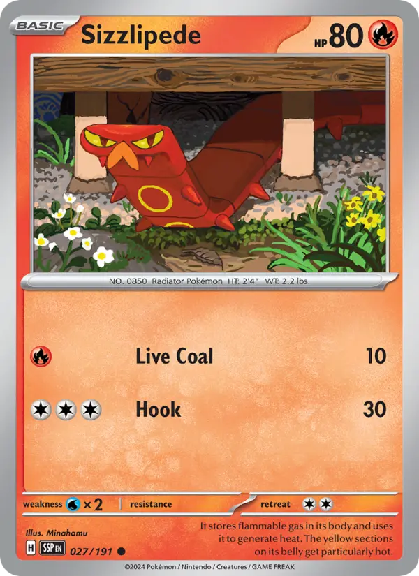 Sizzlipede Common Pokemon card #027 from Surging Sparks