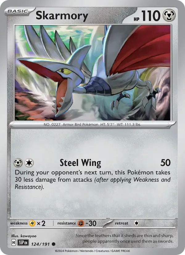 Skarmory Common Pokemon card #124 from Surging Sparks