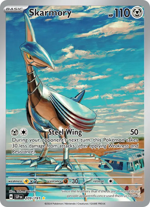 Skarmory Illustration rare Pokemon card #209 from Surging Sparks