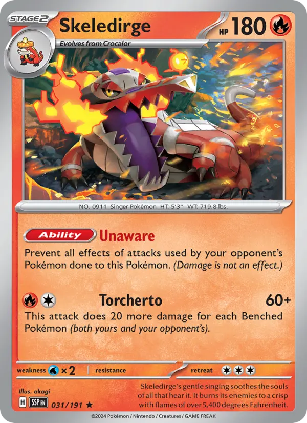 Skeledirge Rare Pokemon card #031 from Surging Sparks