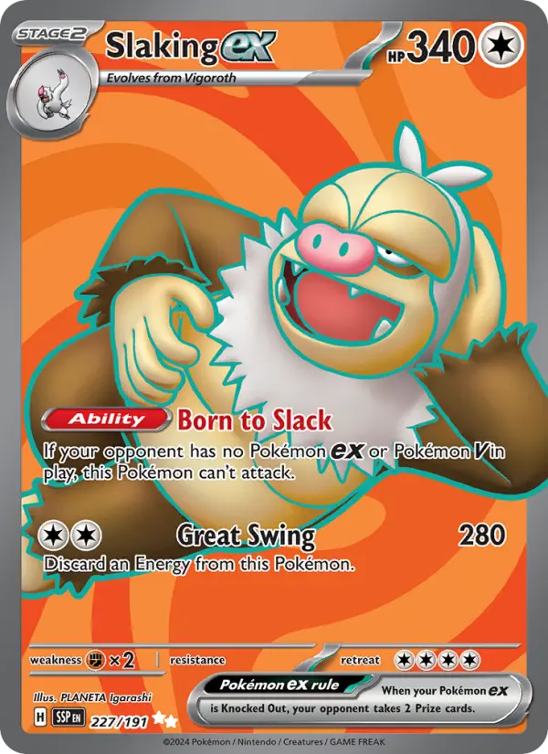 Slaking ex Ultra Rare Pokemon card #227 from Surging Sparks