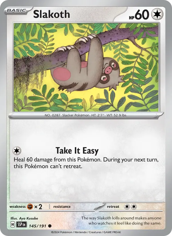 Slakoth Common Pokemon card #145 from Surging Sparks