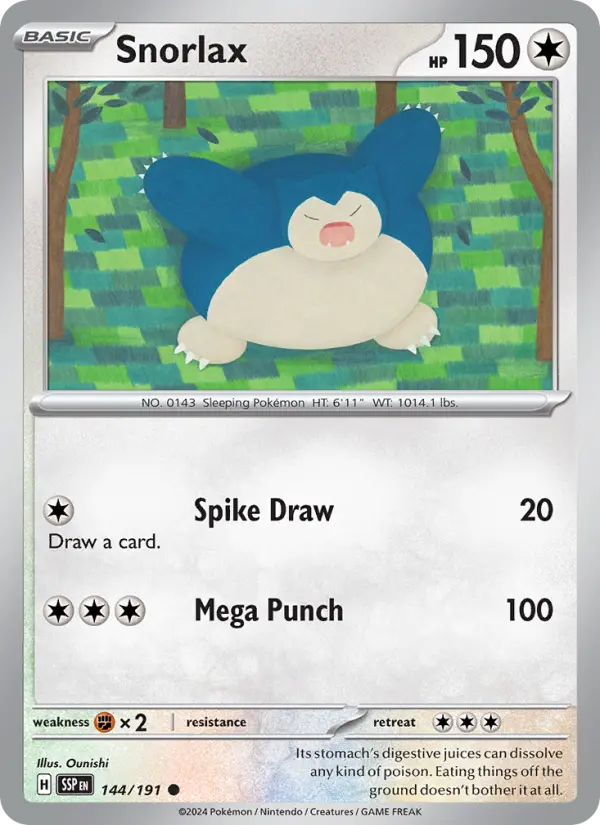 Snorlax Common Pokemon card #144 from Surging Sparks