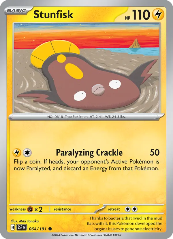 Stunfisk Common Pokemon card #064 from Surging Sparks