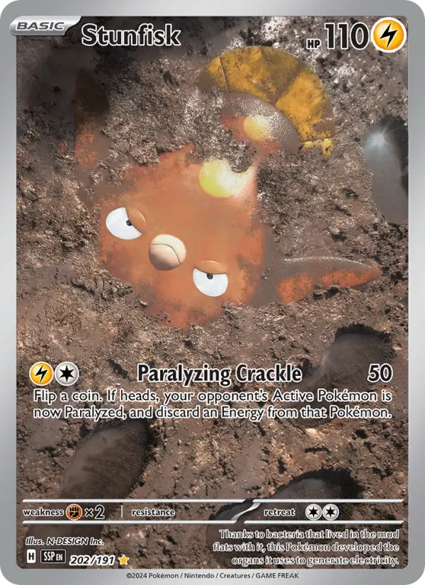 Stunfisk Illustration rare Pokemon card #202 from Surging Sparks