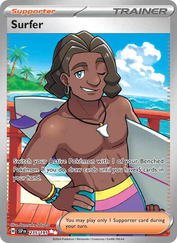 Surfer Ultra Rare Pokemon card #235 from Surging Sparks