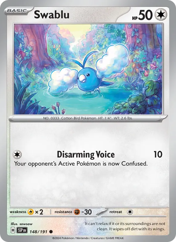 Swablu Common Pokemon card #148 from Surging Sparks