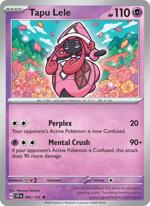 Tapu Lele Rare Pokemon card #092 from Surging Sparks