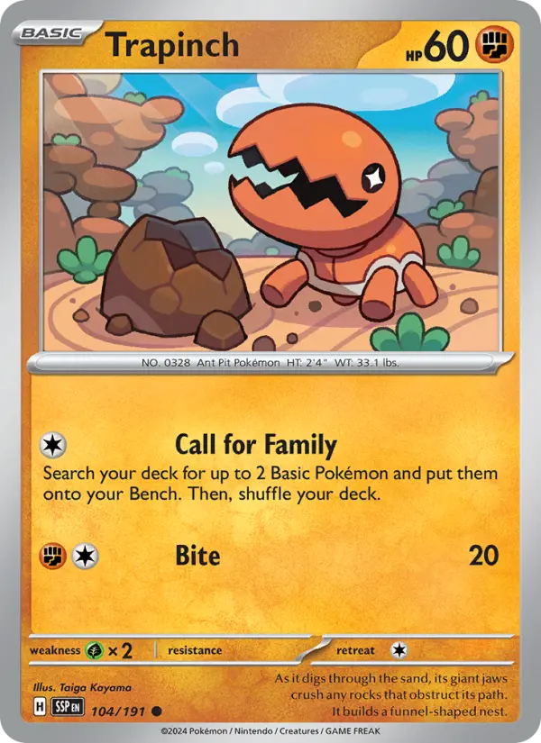 Trapinch Common Pokemon card #104 from Surging Sparks