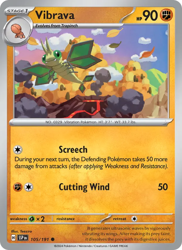 Vibrava Common Pokemon card #105 from Surging Sparks