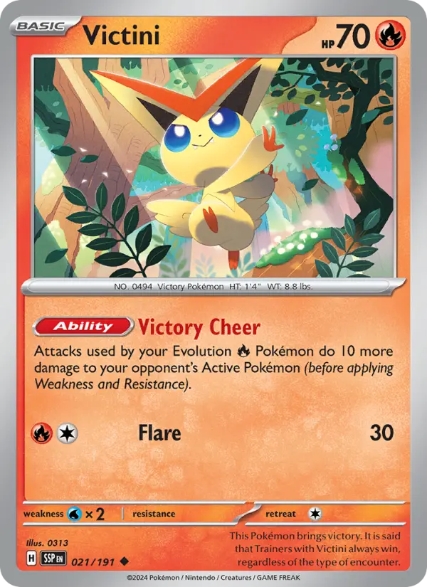Victini Uncommon Pokemon card #021 from Surging Sparks