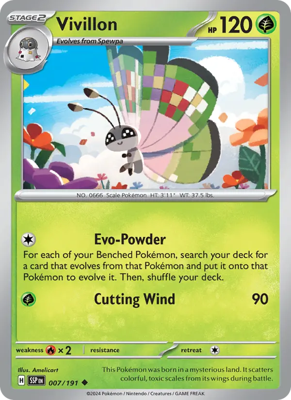 Vivillon Uncommon Pokemon card #007 from Surging Sparks