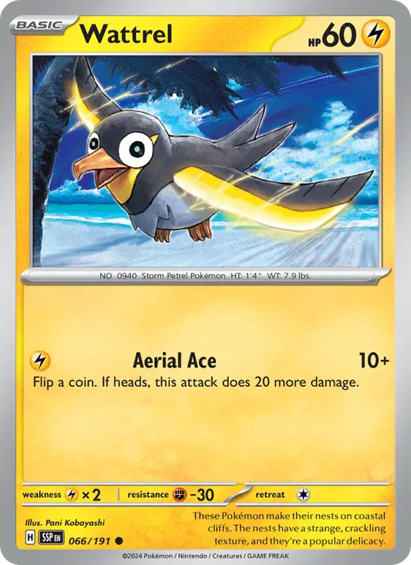 Wattrel Common Pokemon card #066 from Surging Sparks