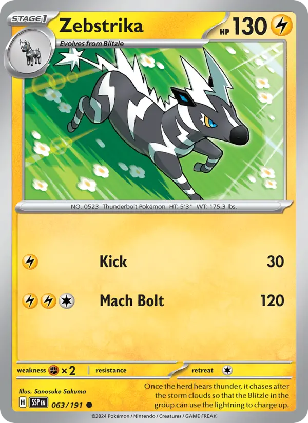 Zebstrika Common Pokemon card #063 from Surging Sparks