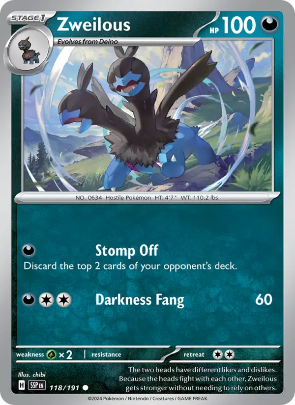 Zweilous Common Pokemon card #118 from Surging Sparks