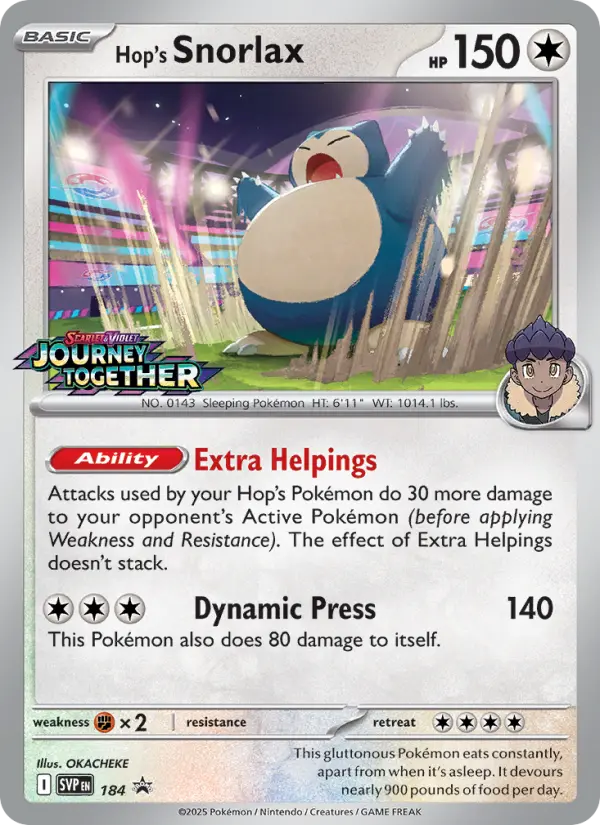 Hop's Snorlax None Pokemon card #184 from SVP Black Star Promos