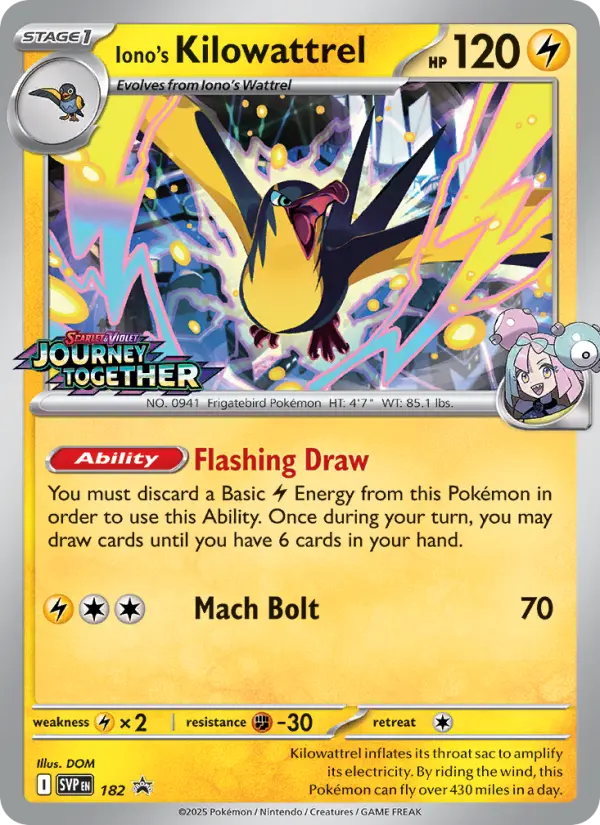 Iono's Kilowattrel None Pokemon card #182 from SVP Black Star Promos