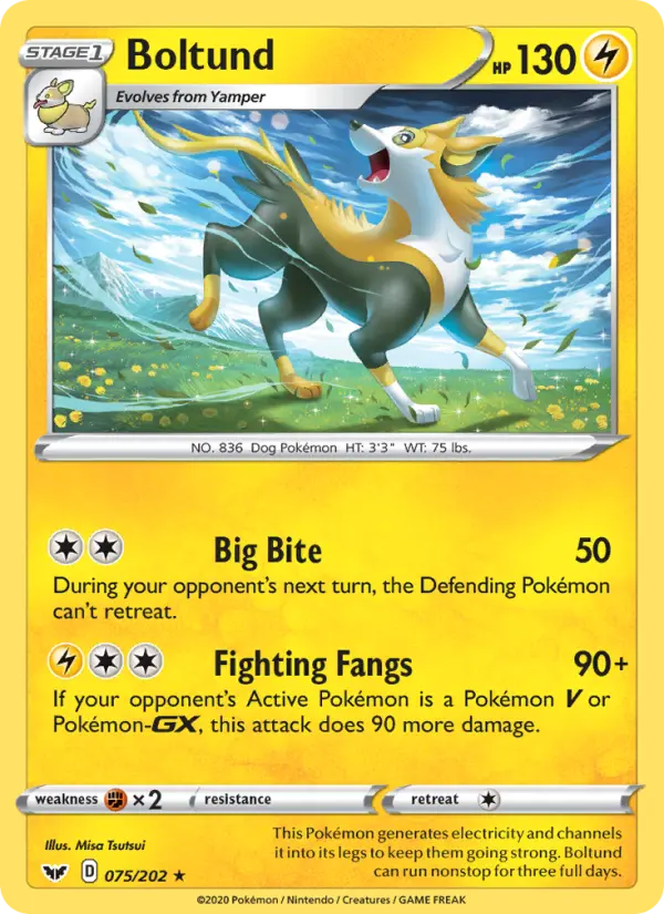 Boltund Holo Rare Pokemon card #75 from Sword & Shield